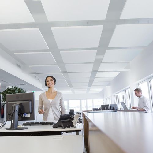 Подвесной потолок из стекловаты - SOLO™ SQUARE - Saint-Gobain Ecophon - из панелей / островной / для офиса