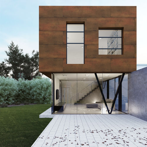 Листовая облицовка фасада - TECHLAM® : STEEL CORTEN - Levantina - из керамогранита / полированная / имитация металла
