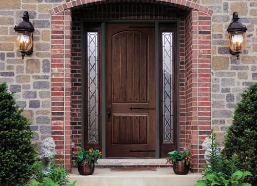 Входная дверь - ARCHITECT SERIES® PLANK 2 PANEL ARCH - PELLA - из стекловолокна / створчатая / полузастекленная
