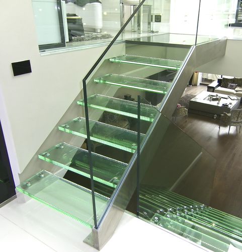 Прямая лестница - ELITE INOX BROSSÉ ET VERRE STANDARD - Trescalini - со стеклянными ступеньками / конструкция из нержавеющей стали / дизайнерская