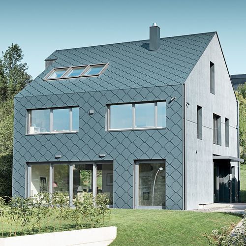 Чешуйчатая облицовка фасада - RHOMBOID 44X44 - PREFA Aluminiumprodukte GmbH - из алюминия / ромбовидная / серая