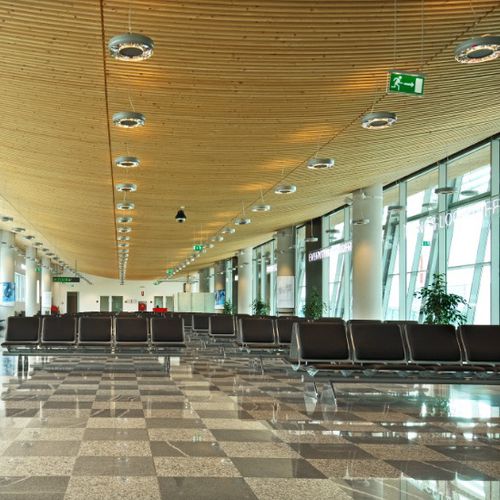 Подвесной потолок из дерева - JOŽE PUČNIK AIRPORT - Riko Hiše - из плит / изогнутый