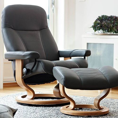 Современное кресло - CONSUL - Ekornes - из кожи / из ткани / из дерева