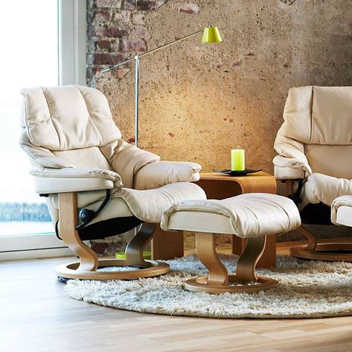 Современное кресло - RENO - Ekornes - из кожи / из ткани / из дерева