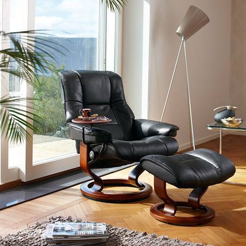 Современное кресло - MAYFAIR - Ekornes - из кожи / из дерева / с опорой для ступней
