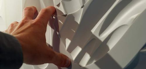 Настенная декоративная панель - THE O-SCOPE EXHIBIT  - Dupont Building and Construction - из Corian® / из цельной древесины / 3D