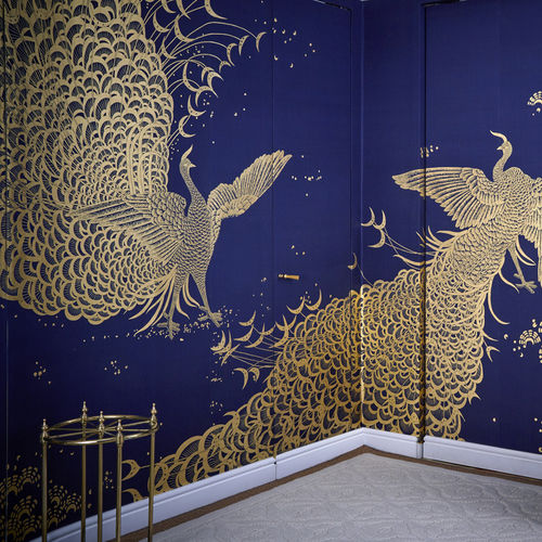 Классический обои - WHISTLER PEACOCKS - DE GOURNAY - из шелка / с рисунком / с рисунком животных