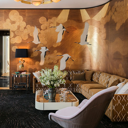 Классический обои - NAMBAN - DE GOURNAY - с рисунком животных / имитация ткани / позолоченный