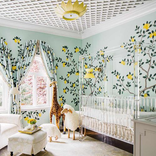 Классический обои - LEMON GROVE - DE GOURNAY - в цветочек / имитация ткани / синий