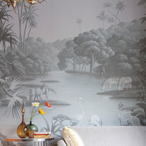 Классический обои - AFRICAN SAVANNAH - DE GOURNAY - природный мотив / монохромный / имитация ткани