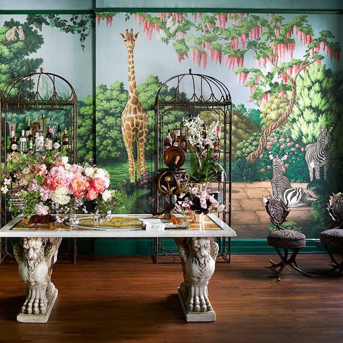 Классический обои - MADAME'S MAGICAL MENAGERIE - DE GOURNAY - природный мотив / имитация ткани / ручной работы