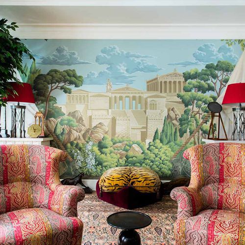 Классический обои - OLYMPIA FOLLY - DE GOURNAY - городской мотив / имитация ткани / ручной работы