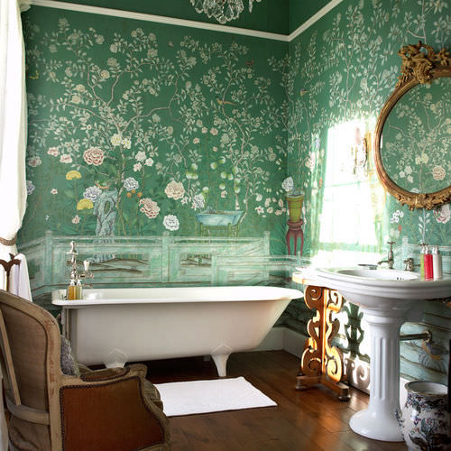 Классический обои - TEMPLE NEWSAM  - DE GOURNAY - в цветочек / с китайскими мотивами / имитация ткани