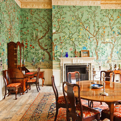 Классический обои - ABBOTSFORD - DE GOURNAY - с китайскими мотивами / имитация ткани / синий