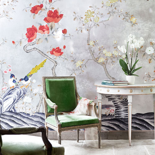 Классический обои - JAPANESE GARDEN  - DE GOURNAY - в цветочек / имитация ткани / позолоченный