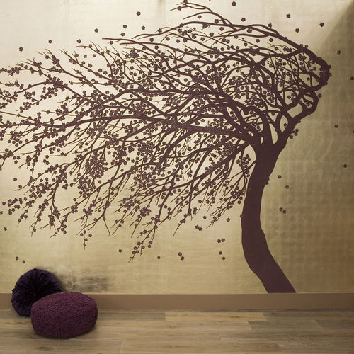 Современный обои - WINDSWEPT BLOSSOM - DE GOURNAY - в цветочек / имитация ткани / серый