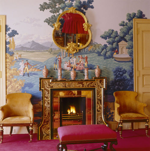 Классический обои - LA CHASSE DE COMPIEGNE - DE GOURNAY - с рисунком / имитация ткани / серый