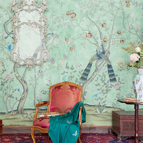 Классический обои - ST LAURENT - DE GOURNAY - с китайскими мотивами / имитация ткани / ручной работы