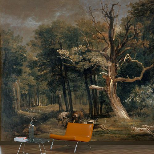 Классический обои - CHASSE AU LOUP EN FORÊT - LGD01 décor mural sur mesure - природный мотив / имитация ткани / цвет по индивидуальному заказу