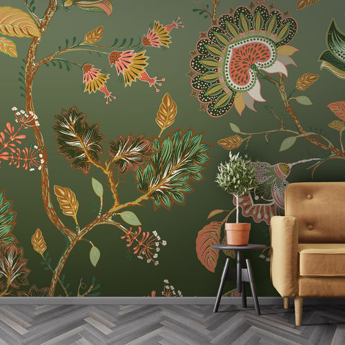 Современный обои - BATIK BK3904 - LGD01 décor mural sur mesure - в цветочек / зеленый / нетканый