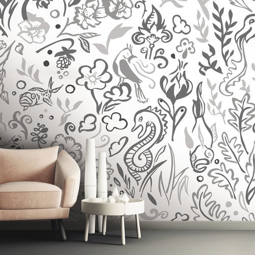 Современный обои - FOUILLIE-FEUILLUE FF1759 - LGD01 décor mural sur mesure - панорамный / серый / белый