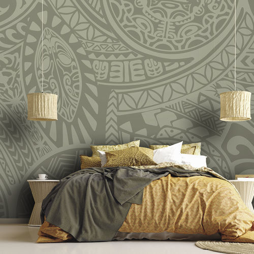 Этнический обои - POLYNESIA PL9113 - LGD01 décor mural sur mesure - панорамный / c геометрическим рисунком / зеленый
