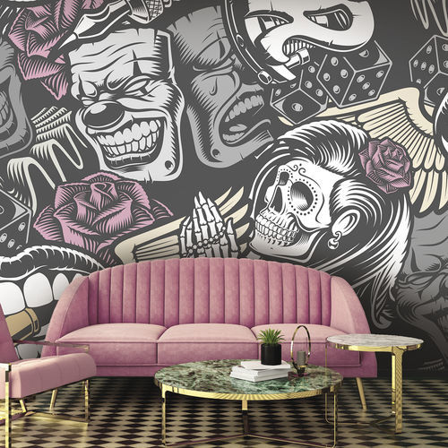 Обои уникальный дизайн - TATTOO TO8261 - LGD01 décor mural sur mesure - панорамный / серый / розовый