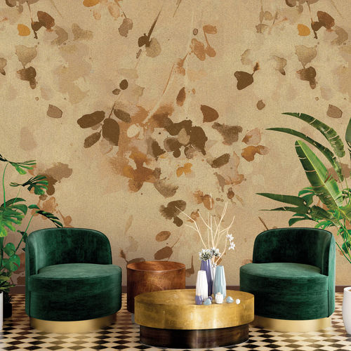 Современный обои - FLOSCULUS DORÉ - LGD01 décor mural sur mesure - из нетканых материалов / из полиэстера / природный мотив