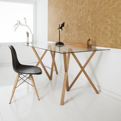 Современный стол - MIKA #200  - Hans Hansen Furniture - из стекла / с основанием из дуба / прямоугольный