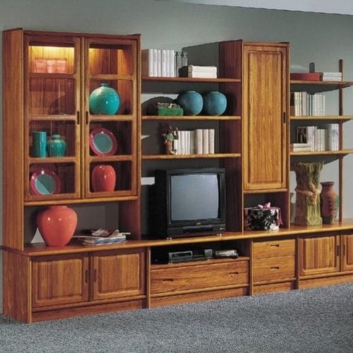 Современный настенный комплект для ТВ - 40562 - dyrlund - из дерева / с выдвижными ящиками / с полками