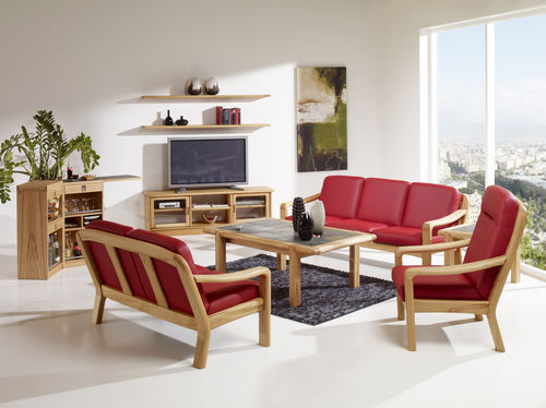 Диван скандинавский дизайн - 1240 - dyrlund - из кожи / красный / из дерева