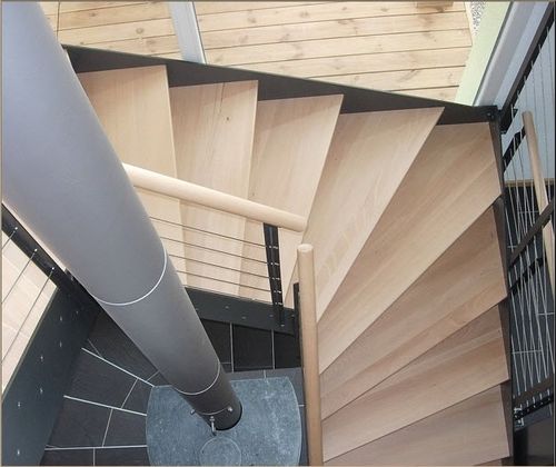 Лестница с поворотом на 180° - KELLER TREPPENBAU AG - с деревянными ступеньками / металлическая конструкция / современная