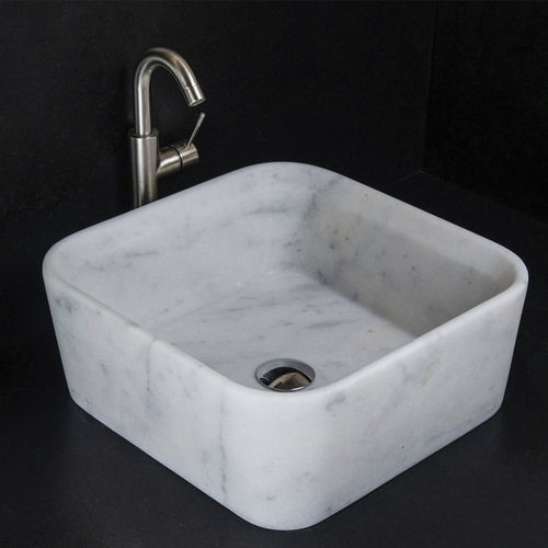 Настольная раковина - SQUARE CARRARA T - PIETRE DI RAPOLANO PDR SRL - из мрамора / матовая отделка / глянцевая