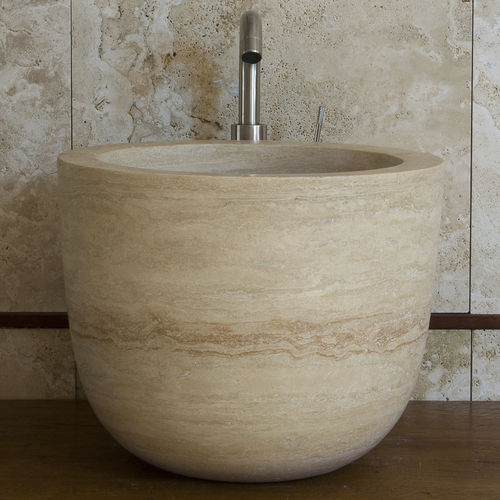 Настольная раковина - HAMMAM - PIETRE DI RAPOLANO PDR SRL - из травертина / персонализированная / круглая