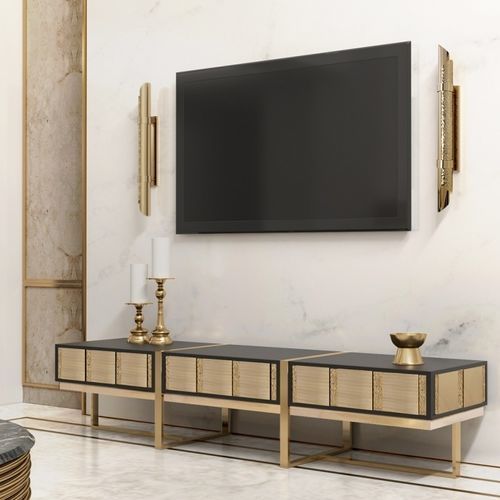 Современная тумба под телевизор - MONDRIAN - Ccastro Lighting - низкая тумба под телевизор / из позолоченной латуни / черная