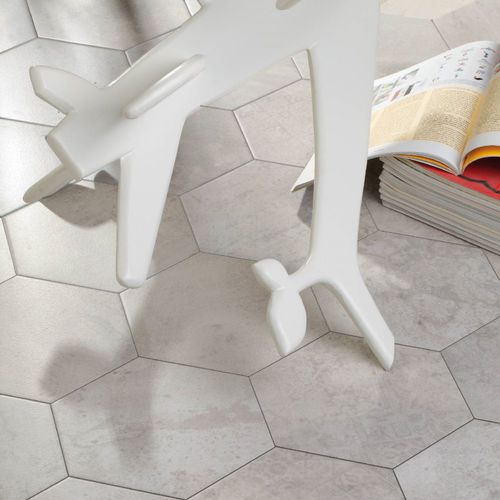 Плитка из керамогранита - CONCRETE WHITE HEX_25 - Codicer - сатинированная / для интерьера / напольная