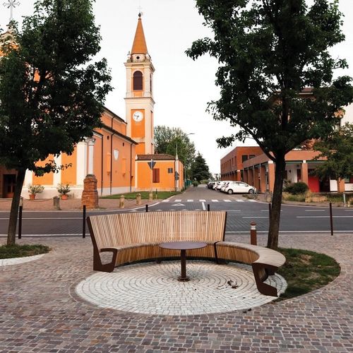 Современная общественная скамейка - LANDSCAPE COMPACT - mmcité street furniture - из лиственных пород дерева / из акации / из гальванизированной стали