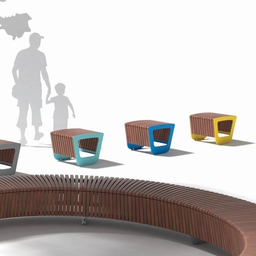 Современный табурет - LANDSCAPE COMPACT - mmcité street furniture - из дерева / с основанием из оцинкованной стали / с основанием в виде салазок