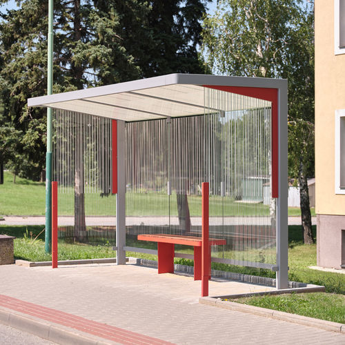Крытая автобусная остановка из стали - NUBO - mmcité street furniture - из стекла / со скамейкой / USB