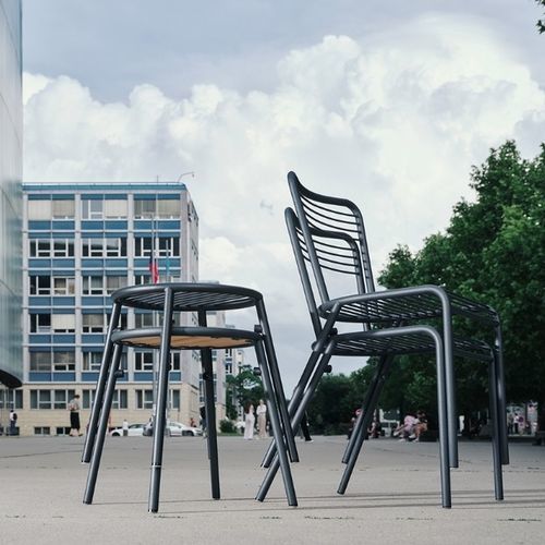 Современная общественная скамейка - FLANEUR - mmcité street furniture - из стали / из дерева / для наружного применения
