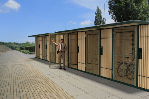 Защищенный навес для велосипедов - CUBY LOCK - mmcité street furniture - модульный / из гальванизированной стали / из дерева