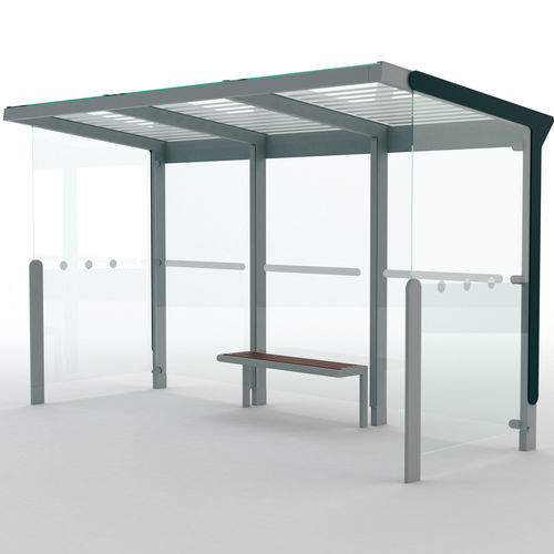 Крытая автобусная остановка из стекла - AUREO - mmcité street furniture - из гальванизированной стали / дерево / из поликарбоната