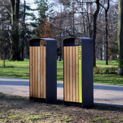 Общественный мусорный контейнер - PRAX - mmcité street furniture - из гальванизированной стали / из нержавеющей стали / из лиственных пород дерева