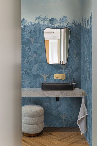 Современный обои - Blue Fairy Tale - Wall&Deco - из стекловолокна / в цветочек / имитация ткани