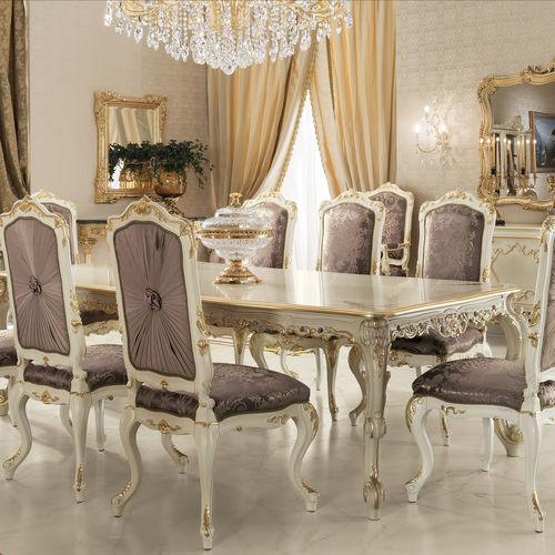 Стилизованный обеденный стол - 15117 - Modenese Luxury Interiors - из цельной древесины / из позолоченного дерева с золотым листом / из ткани