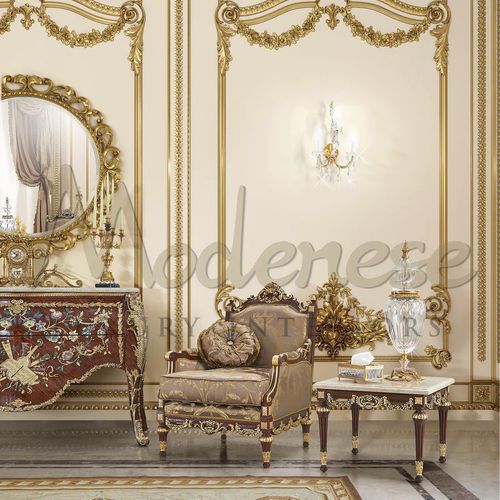 Кресло во французском стиле - 14660 - Modenese Luxury Interiors - из ткани / из дерева / 4 ножки