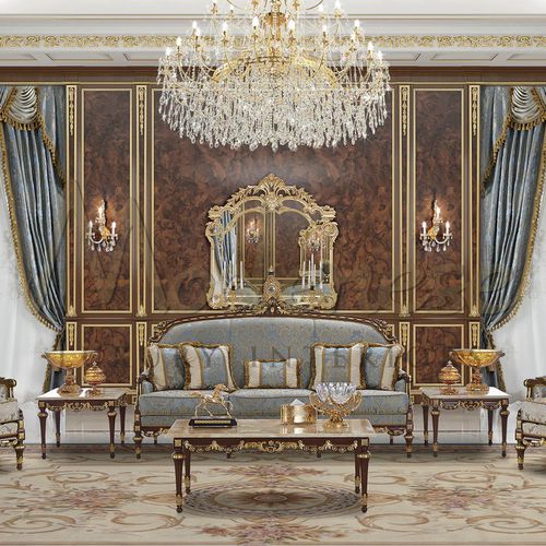 Классический диван - 14464 - Modenese Luxury Interiors - из ткани / синий / из дерева