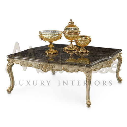 Стилизованный журнальный столик - 16629 - Modenese Luxury Interiors - из мрамора / с основанием из дерева, позолоченного сусальным золотом / квадратный