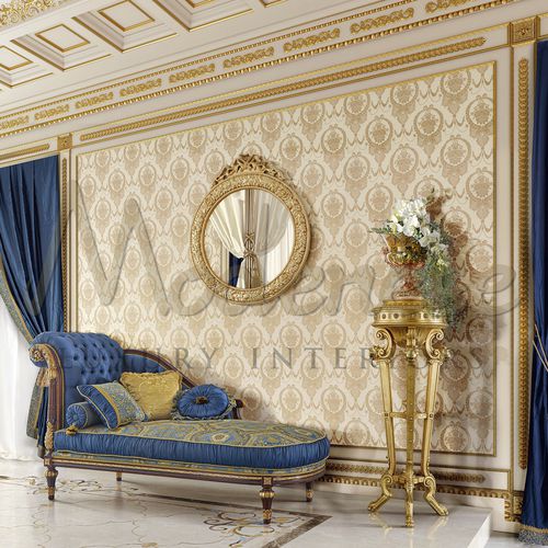 Классический полудиван - 14552 - Modenese Luxury Interiors - из ткани / из дерева / с основанием из древесины