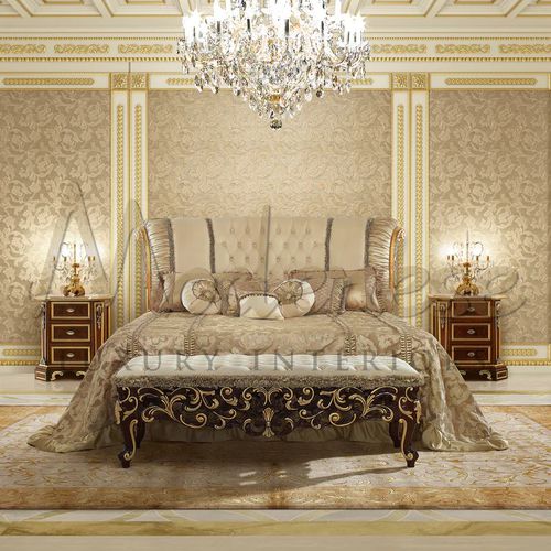 Прикроватная скамья в стиле барокко - 16223 - Modenese Luxury Interiors - из бархата / из дерева / для бытового использования